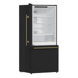 FORNO Espresso Milano 31" 17.2 cu. ft. Left Swing Refrigerator and Bottom Freezer with Ice Maker in Black and Antique Brass Handles, FFFFD1786-31BLK
