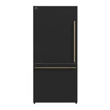 FORNO Espresso Milano 31" 17.2 cu. ft. Left Swing Refrigerator and Bottom Freezer with Ice Maker in Black and Antique Brass Handles, FFFFD1786-31BLK