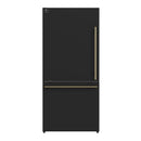 FORNO Espresso Milano 62" 34.4 cu. ft. Side-By-Side Refrigerator with Ice Maker in Black with Antique Brass Accents, FFFFD1787-60BLK