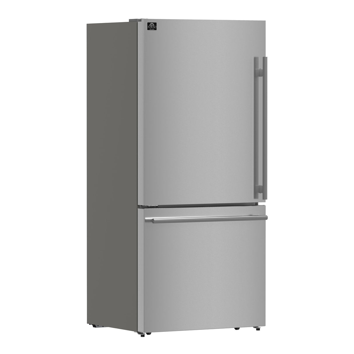 FORNO Espresso Milano 31" 17.2 cu. ft. Left Swing Refrigerator and Bottom Freezer with Ice Maker in Stainless Steel and Silver Handles, FFFFD1786-31S