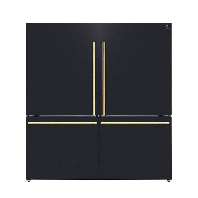 FORNO Espresso Milano 62" 34.4 cu. ft. Side-By-Side Refrigerator with Ice Maker in Black with Antique Brass Accents, FFFFD1787-60BLK