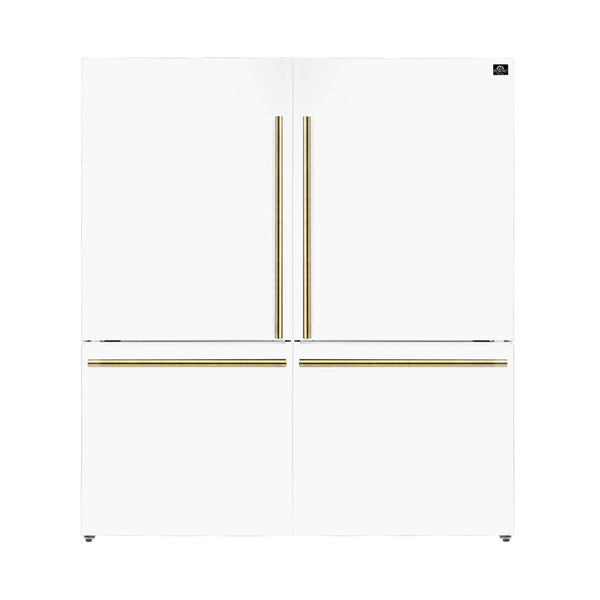 FORNO Espresso Milano 62" 34.4 cu. ft. Side-By-Side Refrigerator with Ice Maker in White with Antique Brass Accents, FFFFD1787-60WHT