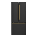 FORNO Espresso Gallipoli 30" 17.5 Cu. Ft. Refrigerator with Ice Maker in Black with Antique Brass Handles, FFFFD1974-31BLK