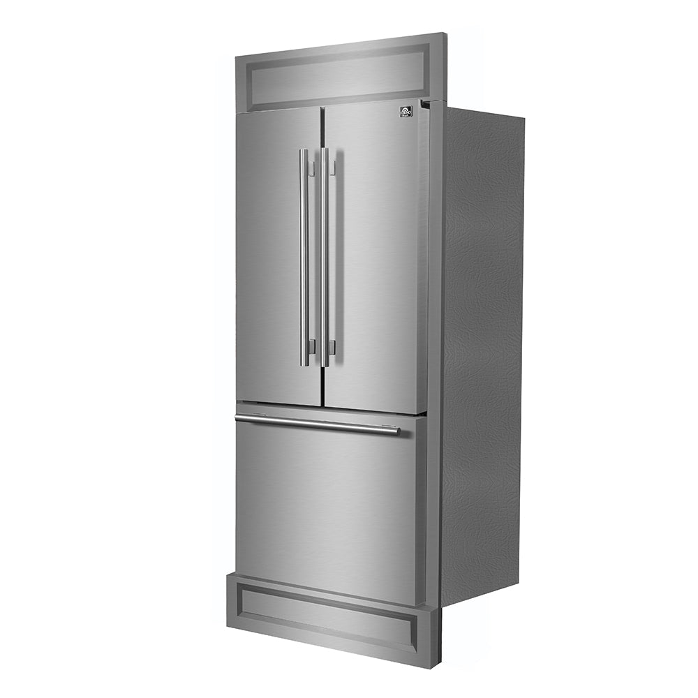 FORNO Gallipoli 35" 17.5 cu. ft. French Door Built-In Refrigerator in Stainless Steel with Ice Maker and Modern Trim Kit, FFFFD1974-35MG