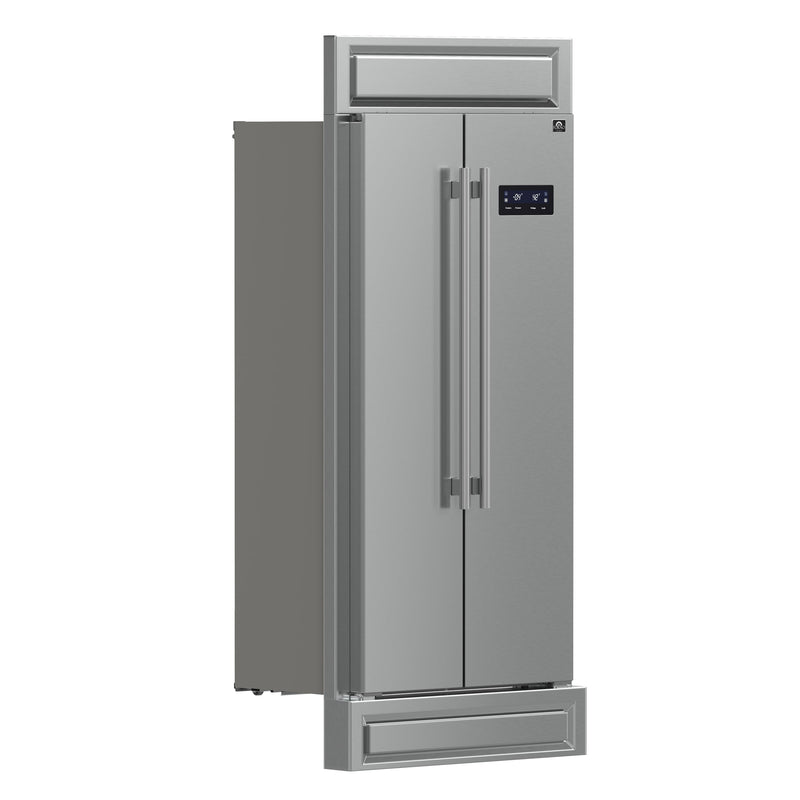 FORNO Salerno 37" 15.6 cu. ft. Side-by-Side Built-In Refrigerator in Stainless Steel and Modern Trim Kit, FFRBI1805-37MG