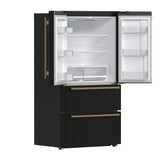 FORNO Espresso Moena 36" 19.2 cu. ft. Refrigerator with Ice Maker in Black with Antique Brass Handles, FFRBI1820-36BLK