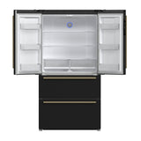 FORNO Espresso Moena 36" 19.2 cu. ft. Refrigerator with Ice Maker in Black with Antique Brass Handles, FFRBI1820-36BLK