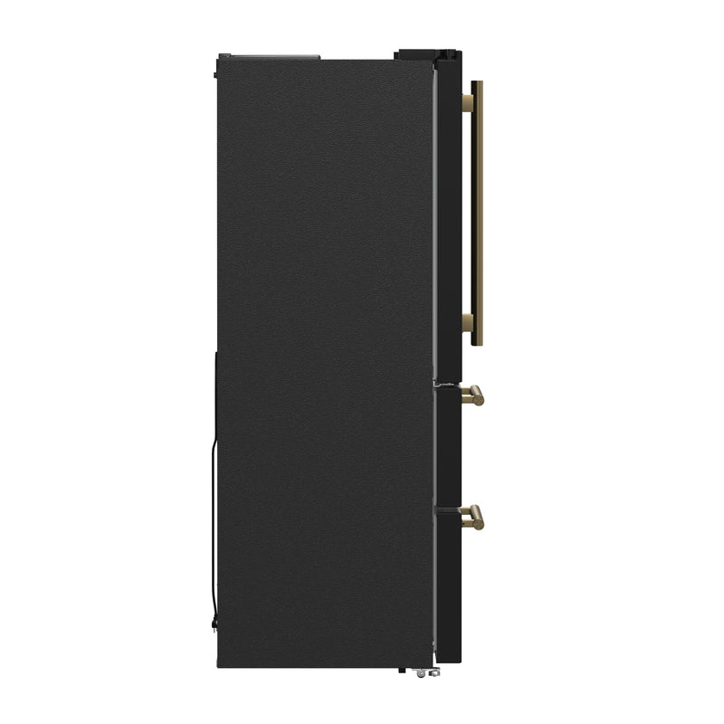 FORNO Espresso Moena 36" 19.2 cu. ft. Refrigerator with Ice Maker in Black with Antique Brass Handles, FFRBI1820-36BLK