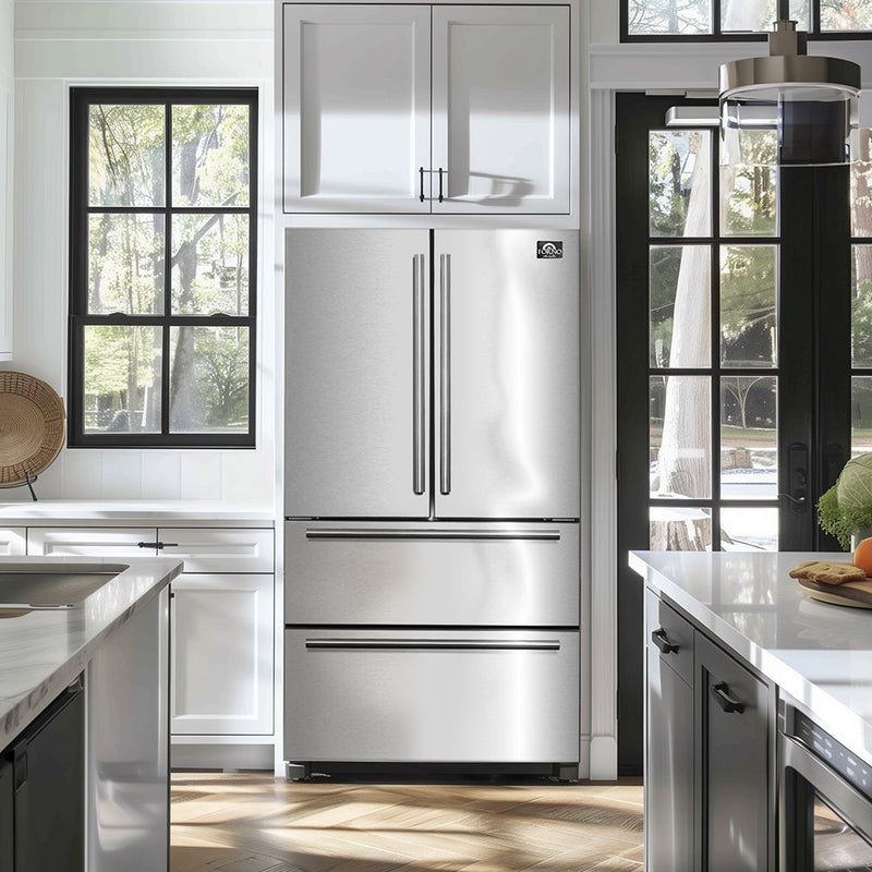 FORNO Moena 40" 19.2 cu. ft. French Door Built-In Refrigerator in Stainless Steel with Ice Maker and Modern Trim Kit, FFRBI1820-40MG