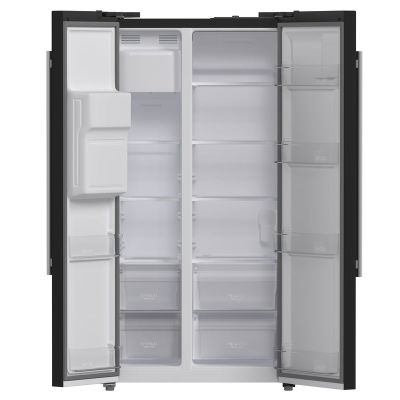FORNO Espresso Salerno 36" 20 cu. ft. Side-By-Side Refrigerator with Water and Ice Dispenser in Black with Antique Brass Handles