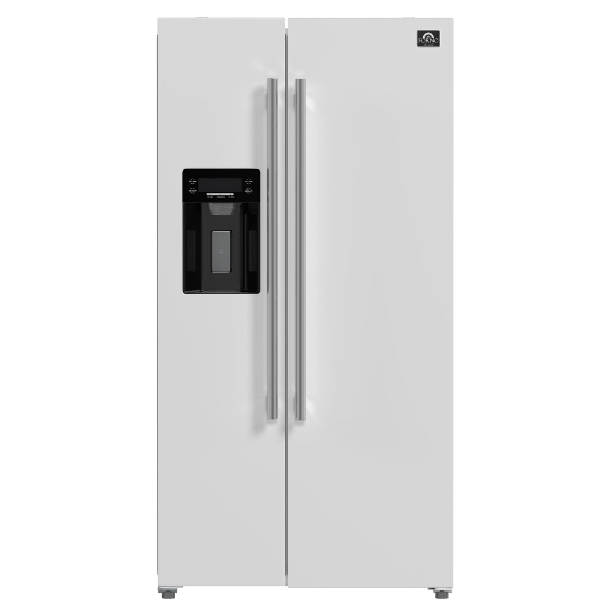FORNO Espresso Salerno 36" 20 cu. ft. Side-By-Side Refrigerator with Water and Ice Dispenser in White with Silver Handles