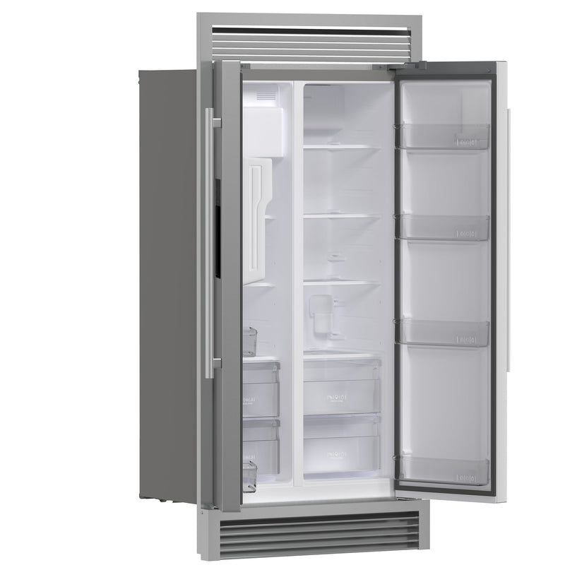 FORNO Salerno 40" 20 cu. ft. Side-by-Side Built-In Refrigerator with Water and Ice Dispenser and Grill Trim Kit, FFRBI1844-40SG