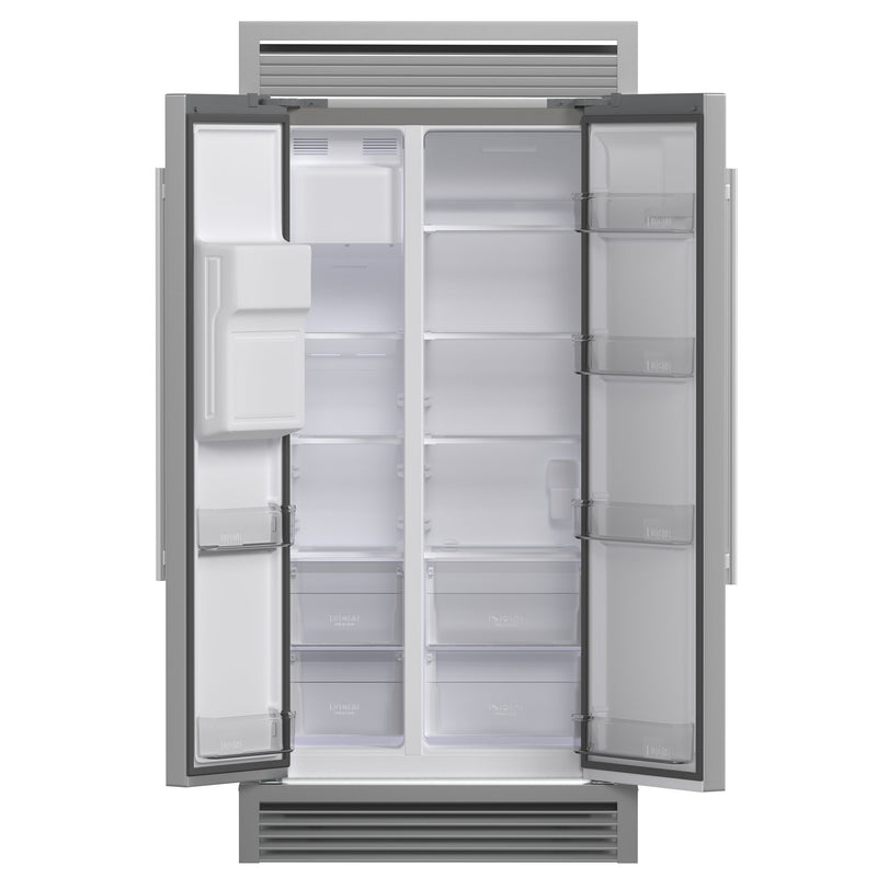 FORNO Salerno 40" 20 cu. ft. Side-by-Side Built-In Refrigerator with Water and Ice Dispenser and Grill Trim Kit, FFRBI1844-40SG