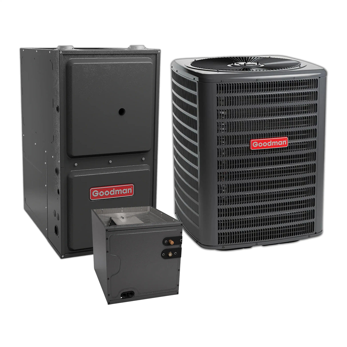 Goodman 1.5 Ton 13.4 SEER2 Central Air Conditioner, 96% AFUE 60K BTU Gas Furnace and Evaporator Coil