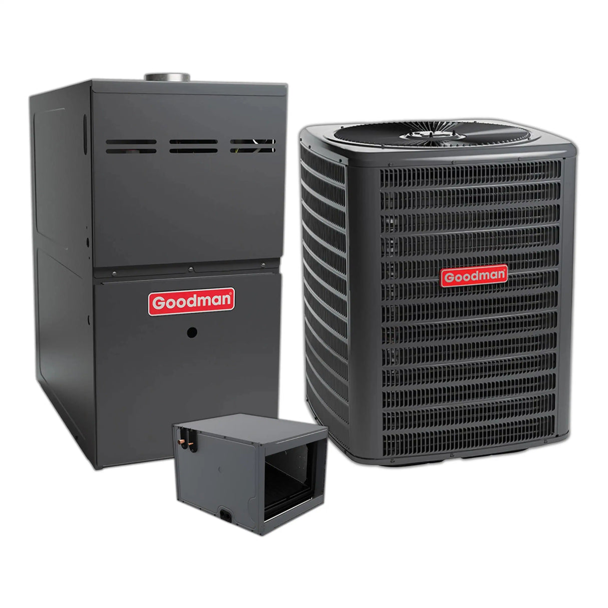 Goodman 1.5 Ton 14.3 SEER2 Central Air Conditioner, 80% AFUE 60K BTU Gas Furnace and Evaporator Coil