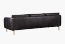 Valencia Gabriele Leather Three Seats Sofa with Brass Finished Legs, Black Color