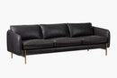 Valencia Gabriele Leather Three Seats Sofa with Brass Finished Legs, Black Color