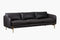 Valencia Gabriele Leather Three Seats Sofa with Brass Finished Legs, Black Color