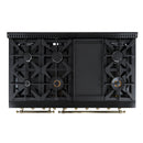FORNO Antico 48" 5.5 cu. ft. Gas Range with 8 Sealed Burners and Griddle in Black with Antique Brass Accents, FFSGS6219-48BLK