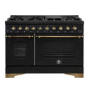 FORNO Antico 48" 5.5 cu. ft. Gas Range with 8 Sealed Burners and Griddle in Black with Antique Brass Accents, FFSGS6219-48BLK