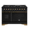 FORNO Antico 48" 5.5 cu. ft. Gas Range with 8 Sealed Burners and Griddle in Black with Antique Brass Accents, FFSGS6219-48BLK