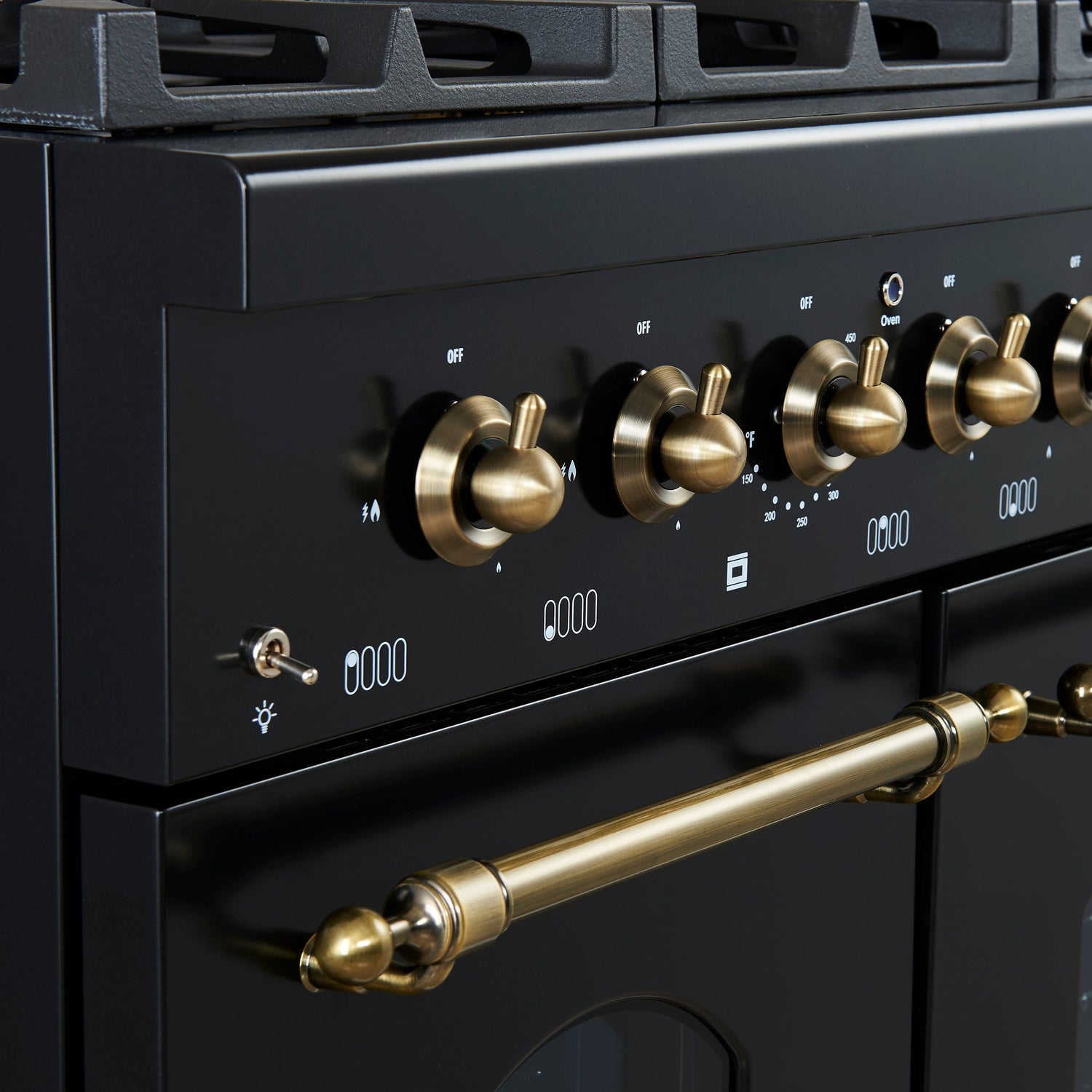 FORNO Antico 48" 5.5 cu. ft. Gas Range with 8 Sealed Burners and Griddle in Black with Antique Brass Accents, FFSGS6219-48BLK