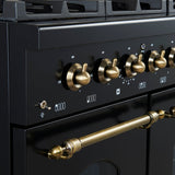FORNO Antico 48" 5.5 cu. ft. Gas Range with 8 Sealed Burners and Griddle in Black with Antique Brass Accents, FFSGS6219-48BLK