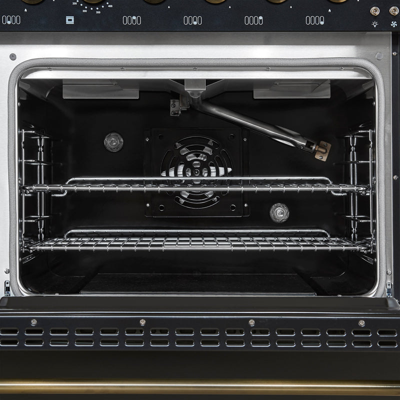 FORNO Antico 48" 5.5 cu. ft. Gas Range with 8 Sealed Burners and Griddle in Black with Antique Brass Accents, FFSGS6219-48BLK