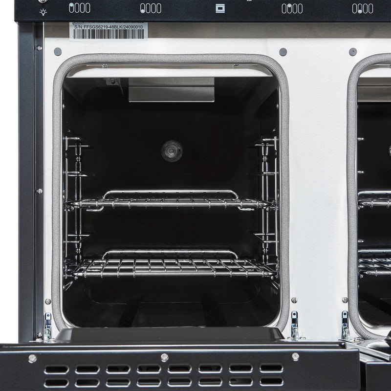 FORNO Antico 48" 5.5 cu. ft. Gas Range with 8 Sealed Burners and Griddle in Black with Antique Brass Accents, FFSGS6219-48BLK