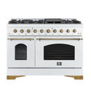 FORNO Antico 48" 5.5 cu. ft. Dual Fuel Range with 8 Sealed Burners and Griddle in White with Antique Brass Accents, FFSGS6113-48WHT