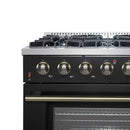 FORNO Galiano 36" 5.36 cu. ft. Gas Range with 6 Sealed Burners in Black with Antique Brass Accents, FFSGS6244-36BLK