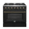 FORNO Galiano 36" 5.36 cu. ft. Gas Range with 6 Sealed Burners in Black with Antique Brass Accents, FFSGS6244-36BLK