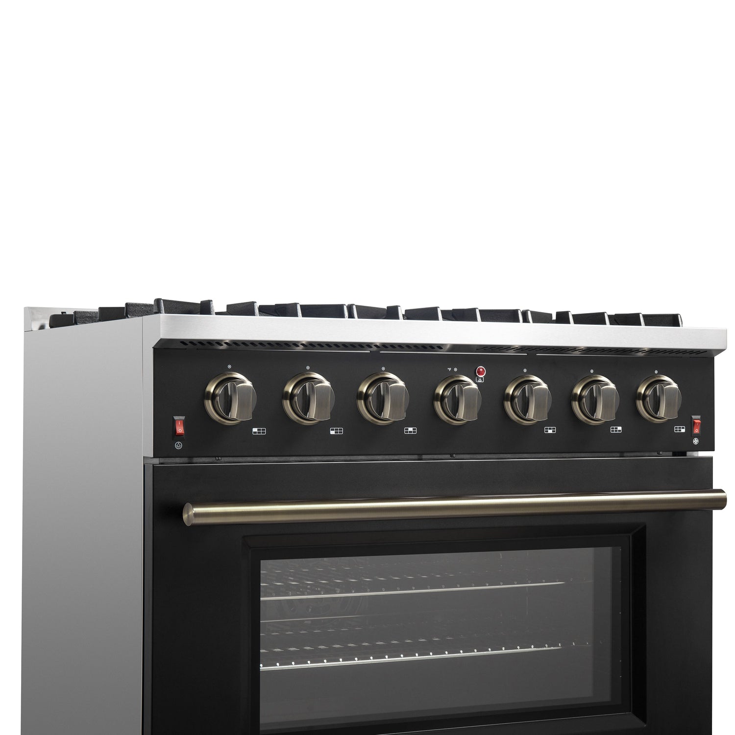 FORNO Galiano 36" 5.36 cu. ft. Gas Range with 6 Sealed Burners in Black with Antique Brass Accents, FFSGS6244-36BLK