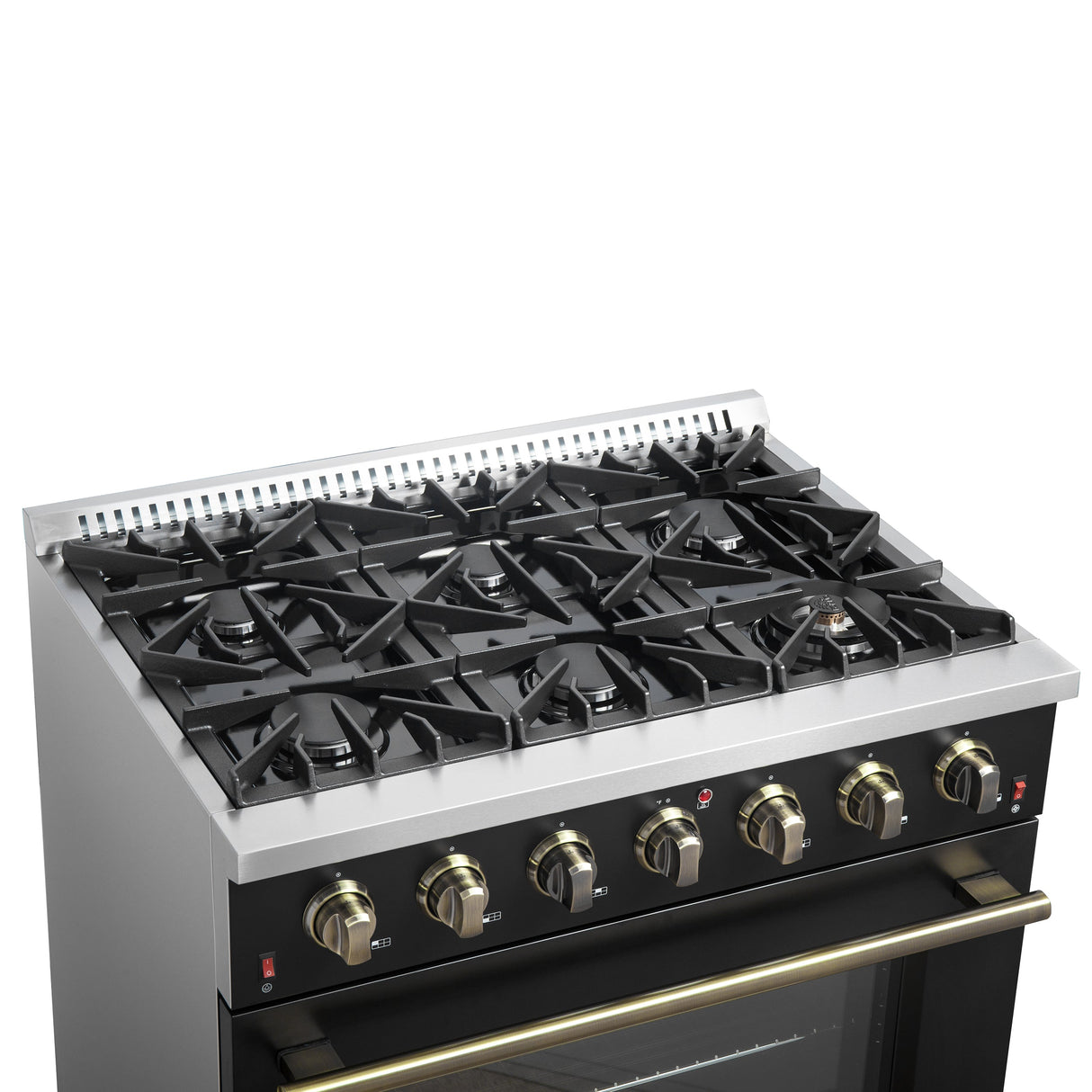 FORNO Galiano 36" 5.36 cu. ft. Gas Range with 6 Sealed Burners in Black with Antique Brass Accents, FFSGS6244-36BLK