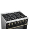FORNO Galiano 36" 5.36 cu. ft. Gas Range with 6 Sealed Burners in Black with Antique Brass Accents, FFSGS6244-36BLK