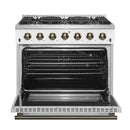 FORNO Galiano 36" 5.36 cu. ft. Gas Range with 6 Sealed Burners in White with Antique Brass Accents, FFSGS6244-36WHT