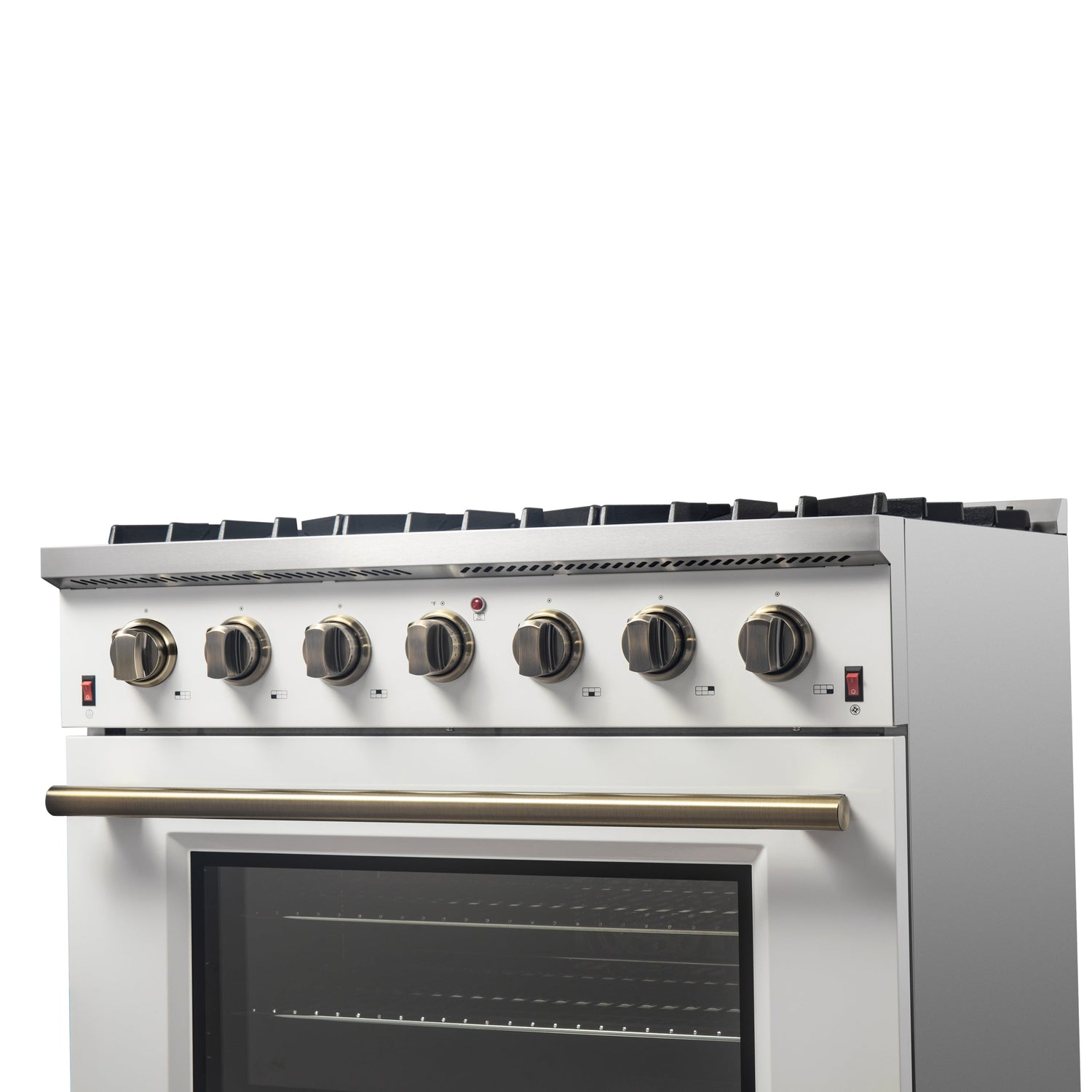 FORNO Galiano 36" 5.36 cu. ft. Gas Range with 6 Sealed Burners in White with Antique Brass Accents, FFSGS6244-36WHT