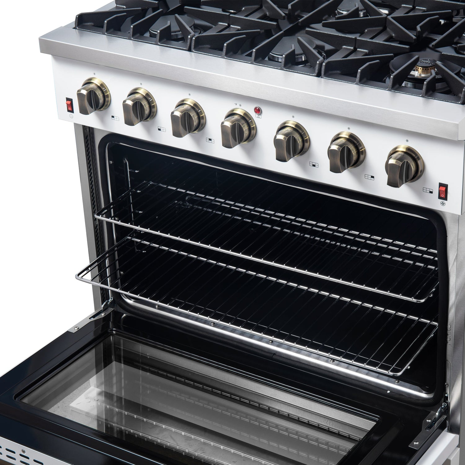 FORNO Galiano 36" 5.36 cu. ft. Gas Range with 6 Sealed Burners in White with Antique Brass Accents, FFSGS6244-36WHT