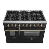 FORNO Galiano 48" 6.58 cu. ft. Gas Range with 8 Sealed Burners and Griddle in Black with Antique Brass Accents, FFSGS6244-48BLK