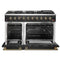 FORNO Galiano 48" 6.58 cu. ft. Gas Range with 8 Sealed Burners and Griddle in Black with Antique Brass Accents, FFSGS6244-48BLK