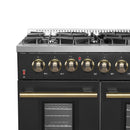 FORNO Galiano 48" 6.58 cu. ft. Gas Range with 8 Sealed Burners and Griddle in Black with Antique Brass Accents, FFSGS6244-48BLK