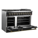 FORNO Galiano 48" 6.58 cu. ft. Gas Range with 8 Sealed Burners and Griddle in Black with Antique Brass Accents, FFSGS6244-48BLK