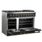 FORNO Galiano 48" 6.58 cu. ft. Gas Range with 8 Sealed Burners and Griddle in Black with Antique Brass Accents, FFSGS6244-48BLK