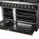 FORNO Galiano 48" 6.58 cu. ft. Gas Range with 8 Sealed Burners and Griddle in Black with Antique Brass Accents, FFSGS6244-48BLK