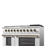 FORNO Galiano 48" 6.58 cu. ft. Gas Range with 8 Sealed Burners and Griddle in White with Antique Brass Accents, FFSGS6244-48WHT