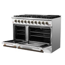 FORNO Galiano 48" 6.58 cu. ft. Gas Range with 8 Sealed Burners and Griddle in White with Antique Brass Accents, FFSGS6244-48WHT