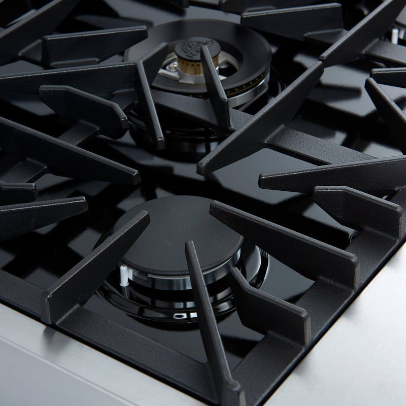 FORNO Giovanni 30" 4.32 cu. ft. Gas Range with 5 Burners, Air Fry Basket, Wok Support and Griddle in Black with Antique Brass Accents, FFSGS6274-30BLK