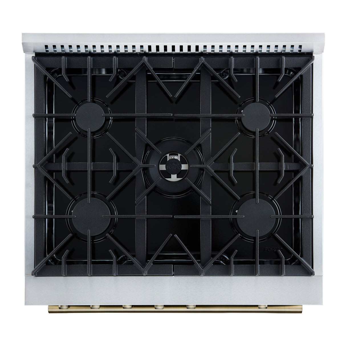 FORNO Giovanni 30" 4.32 cu. ft. Gas Range with 5 Burners, Air Fry Basket, Wok Support and Griddle in Black with Antique Brass Accents, FFSGS6274-30BLK