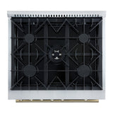 FORNO Giovanni 30" 4.32 cu. ft. Gas Range with 5 Burners, Air Fry Basket, Wok Support and Griddle in Black with Antique Brass Accents, FFSGS6274-30BLK