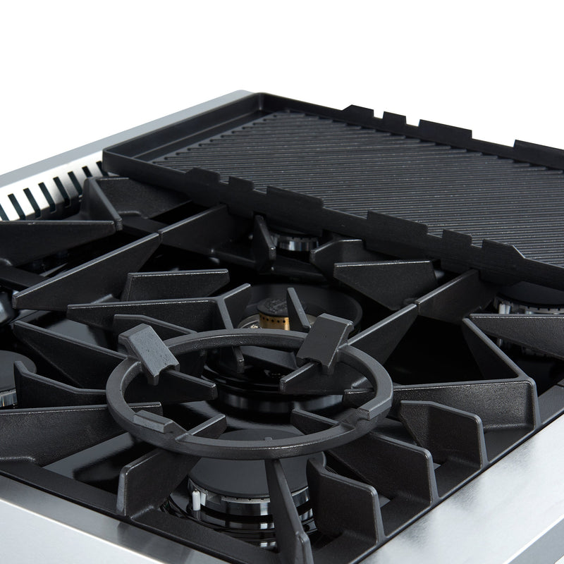 FORNO Giovanni 30" 4.32 cu. ft. Gas Range with 5 Burners, Air Fry Basket, Wok Support and Griddle in Black with Antique Brass Accents, FFSGS6274-30BLK